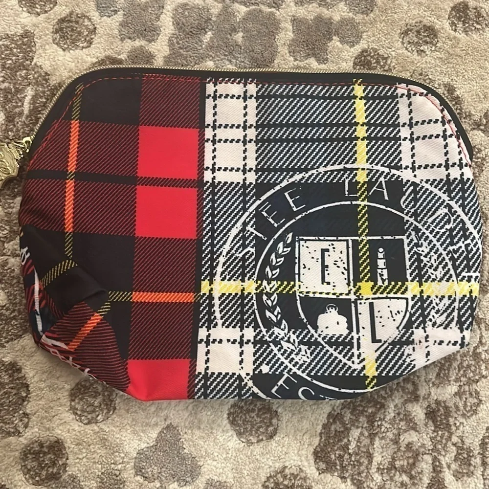 💥 2/$10 Estee Lauder plaid cosmetic case 9x7x2”